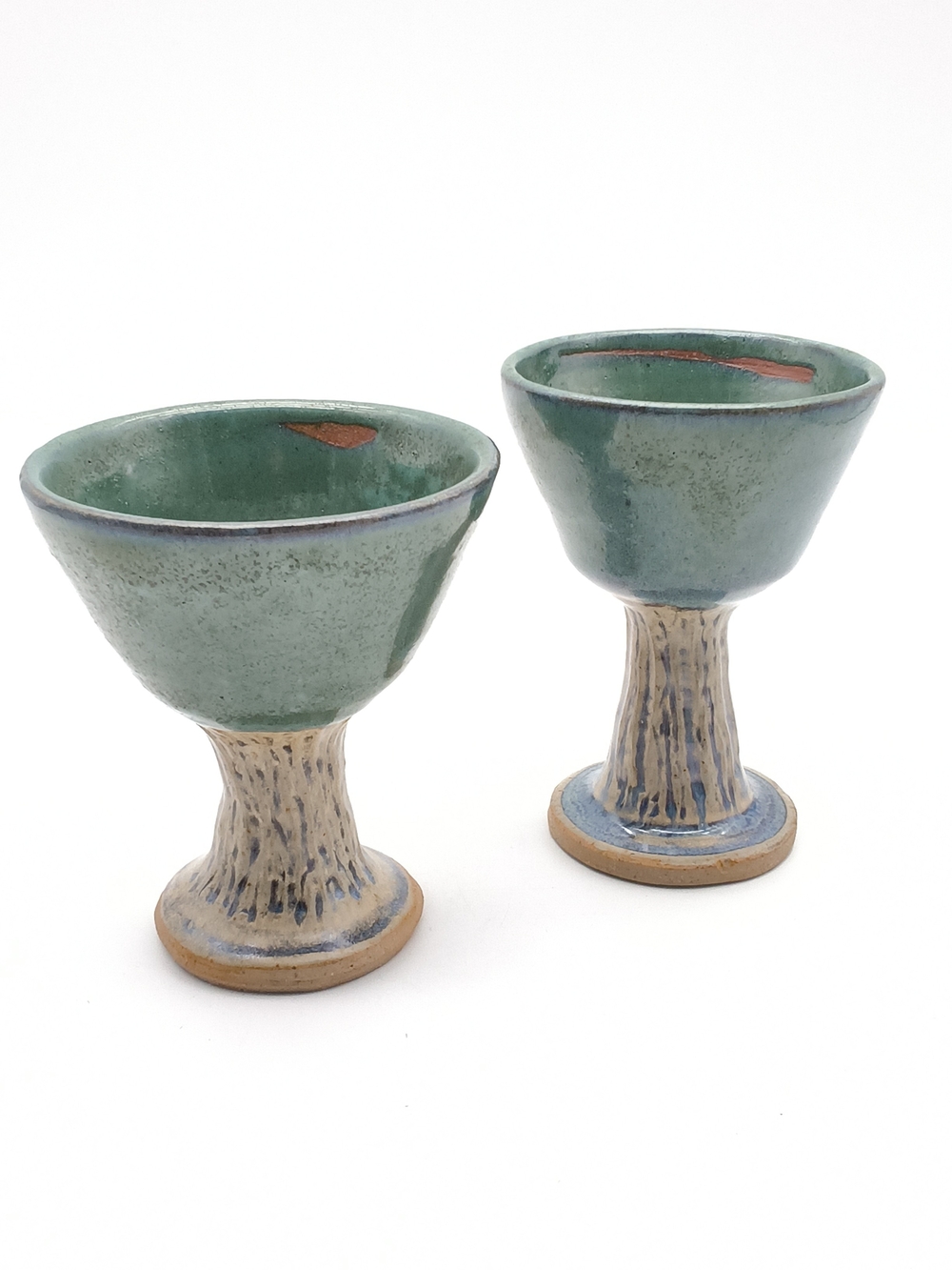 Handcrafted Stoneware Ceramic Wine Goblets, Turquoise/Seafoam Glaze Set of 2